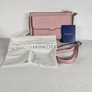 NWT REBECCA MINKOFF BREE CROSSBODY CLUTCH BLOSSOM PINK NUBUCK LEATHER STUDS$195